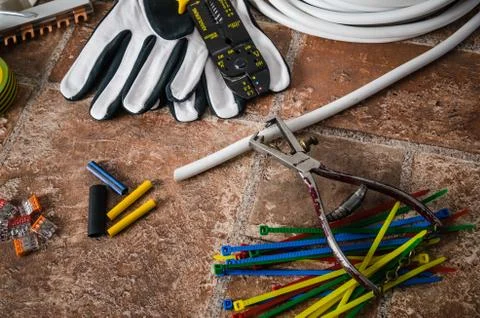 Tools for electrical installation, close-up Stock Photos