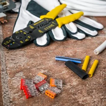 Tools for electrical installation, close-up Stock Photos
