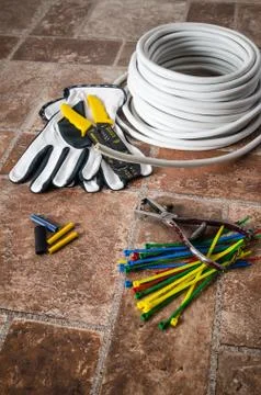 Tools for electrical installation, close-up Stock Photos