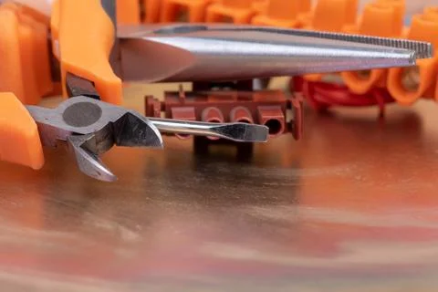 Tools for electrician in workshop Stock-Fotos