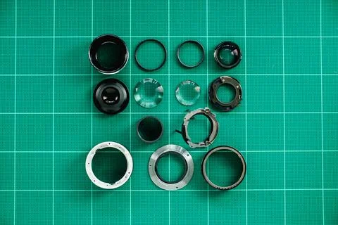 Tools for fixing and cleaning camera lens Stock-Fotos