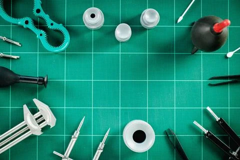 Tools for fixing and cleaning camera lens Stock-Fotos