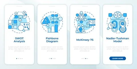 Tools of gap analysis blue onboarding mobile app screen Stock Illustration