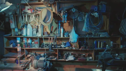 Tools in Garage's workbench Stock Footage 148677618