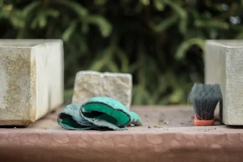 Tools for gardening are on the table Foto stock