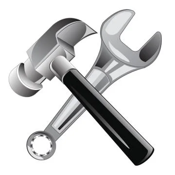 Tools gavel and key Stock Illustration