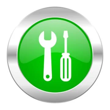 Tools green circle chrome web icon isolated. Stock Illustration