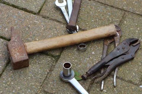Tools on the ground Foto stock