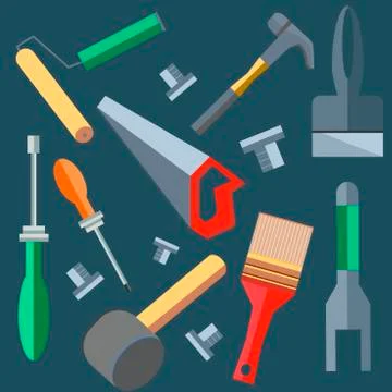 Tools hammer, saw, screwdriver, spatula, brush, roller Stock Illustration