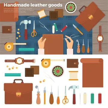 Tools for Handmade with Leather. Hobby Concept Stock Illustration