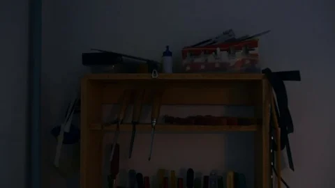 Tools hang on the shelves Video stock 80176568