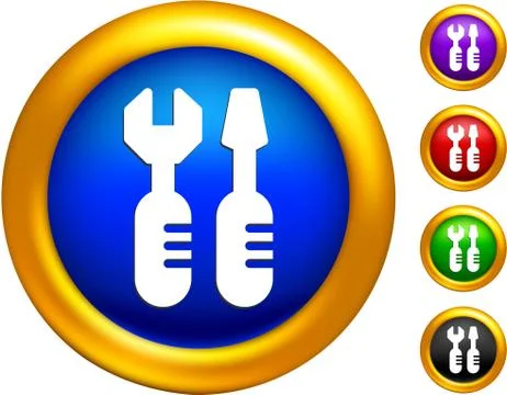 Tools icon on  buttons with golden borders Stock Illustration