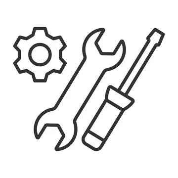 Tools, icon in line design. Tools, wrench, hammer, screwdriver, pliers, drill Stock-Illustration