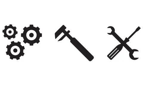 Tools icon set isolated on white background. Wrench, screwdriver and gear icon.  Stock Illustration