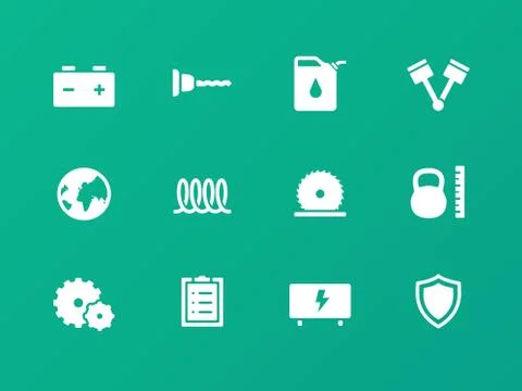 Tools icons on green background. 스톡 일러스트
