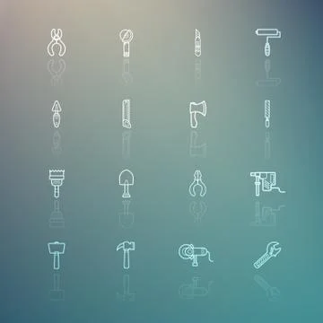 Tools icons on retina background set Stock Illustration