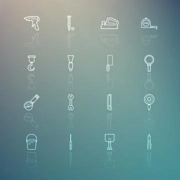 Tools icons on retina background set Stock Illustration