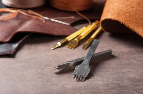 Tools for leather working Stock Photos