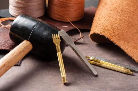Tools for leather working Stock Photos
