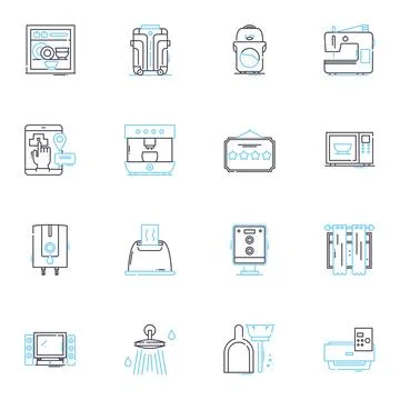 Tools linear icons set. Hammer, Screwdriver, Wrench, Pliers, Saw, Drill, Chisel Stock Illustration