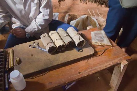 Tools to make cuban cigars, typical puros, handmade Stock Photos