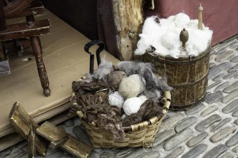 Tools for making wool, traditional objects for virgin wool Stock Photos