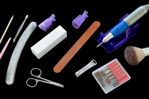 Tools for manicure on a black background Stock Photos