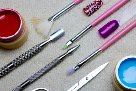Tools of a manicure set on  white background Stock Photos