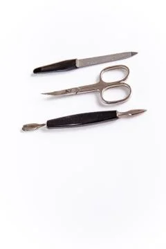 Tools of a manicure set on a white background Stock Photos