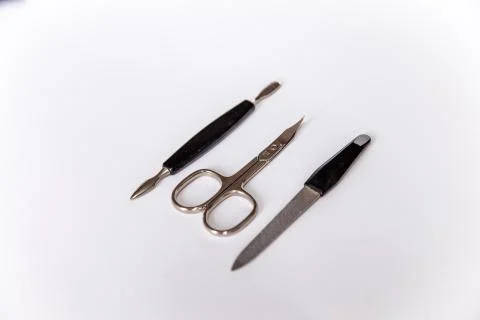 Tools of a manicure set on a white background Stock Photos