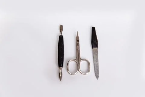 Tools of a manicure set on a white background Stock Photos