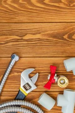 Tools of the master plumbing and accessories for various applications or repa Stock Photos