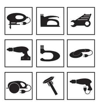 Tools mechanic icons set, black silhouette. Element logo tools, isolated on a Stock Illustration