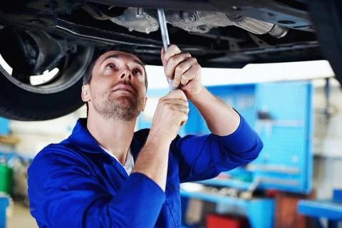 Tools, mechanic or man with car for maintenance, fix and problem solving in.. Foto stock