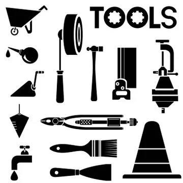 Tools, mechanical equipment icons Illustrazione stock