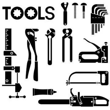 Tools, mechanical equipment icons Stock Illustration