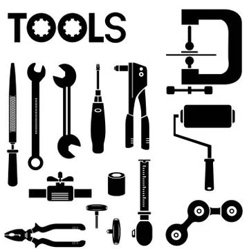 Tools, mechanical equipment icons Stock Illustration