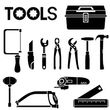Tools, mechanical equipment icons Stock Illustration