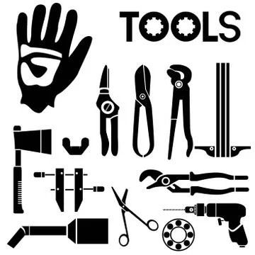 Tools, mechanical equipment icons Stock Illustration
