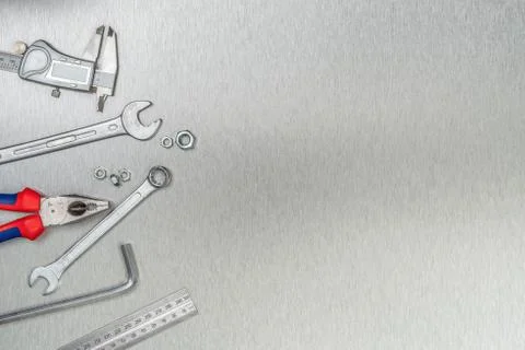 Tools on a metal background with copy space Photos