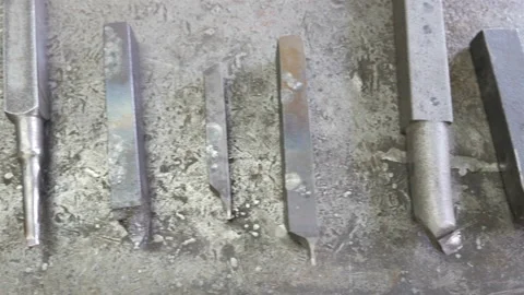 The tools for metal processing. Top view. Slider equipment used Stock Footage 94143114