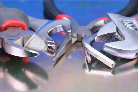 Tools on metal surface Stock Photos
