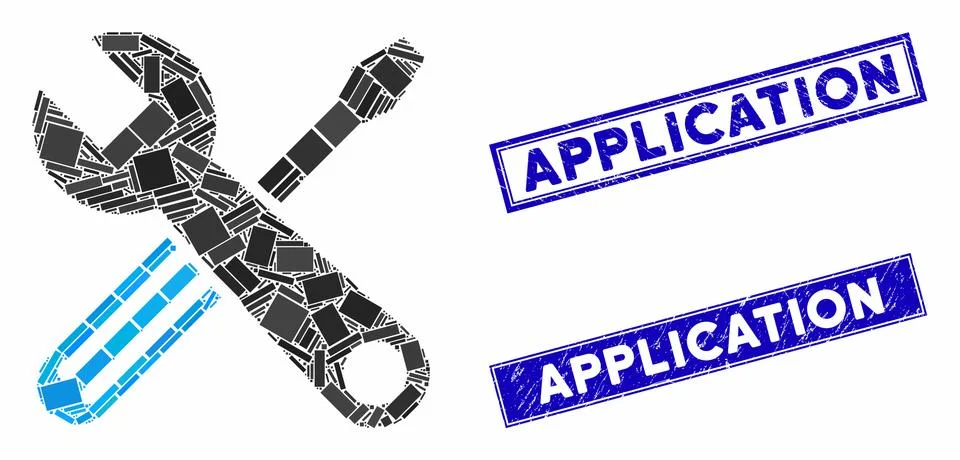 Tools Mosaic and Scratched Rectangle Stamps Stock Illustration