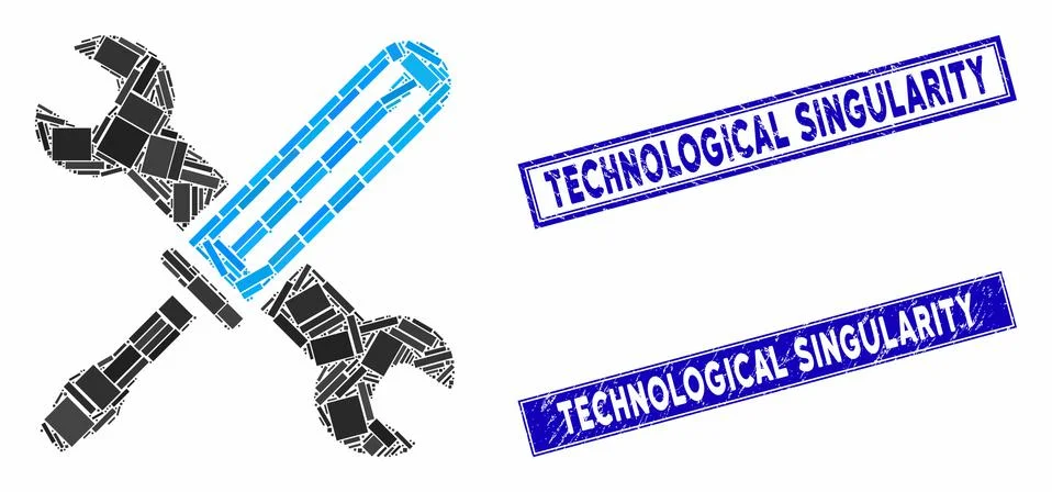 Tools Mosaic and Scratched Rectangle Technological Singularity Stamp Seals イラスト素材