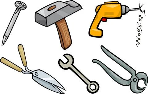 Tools objects cartoon illustration set Cartoon Illustration of Tools Objec... Stock Photos