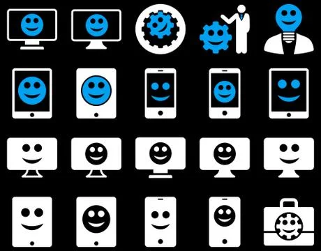 Tools, options, smiles, displays, devices icons Stock Illustration