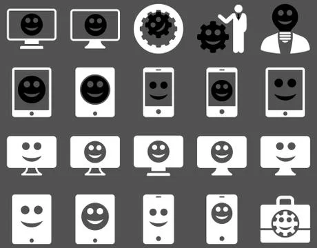 Tools, options, smiles, displays, devices icons Stock Illustration