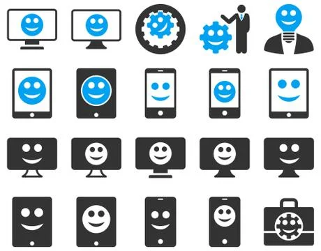 Tools, options, smiles, displays, devices icons Stock Illustration