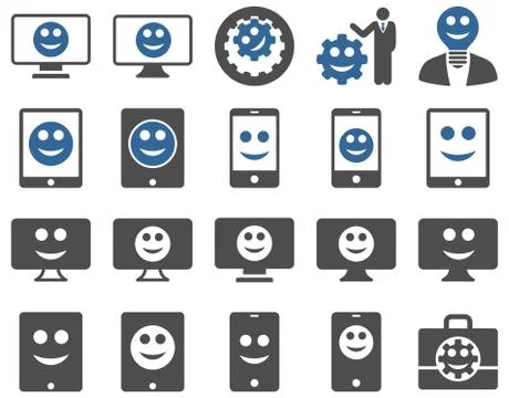 Tools, options, smiles, displays, devices icons Stock Illustration