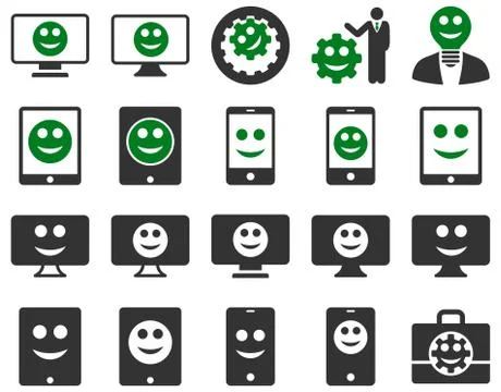 Tools, options, smiles, displays, devices icons Stock Illustration